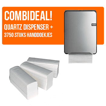 COMBIDEAL! 123toilet Quartz Dispenser Zilver en 123toilet vouwhanddoekjes Intervouw 2 laags