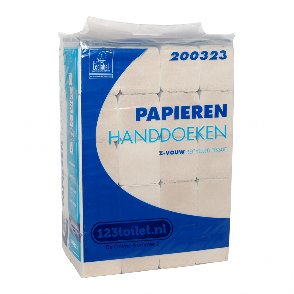 123toilet papierenhanddoekjes ZZ-vouw 2 laags recycled tissue, 23x24 cm 3800 vel