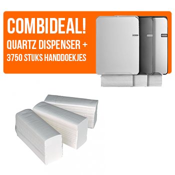 COMBIDEAL! 123toilet Quartz Handdoek dispenser en 123toilet vouwhanddoekjes Intervouw 2 laags