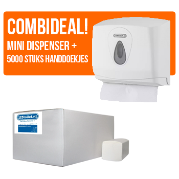 COMBIDEAL! Mini Dispenser en één doos 123toilet vouwhanddoeken ZZ-vouw, 1-laags naturel, 5000 vel