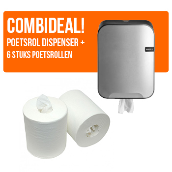 COMBIDEAL! 123toilet Quartz Zilver Poetsroldispenser + Poetsrollen