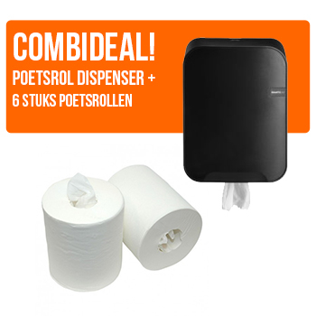 COMBIDEAL! 123toilet Quartz Zwart Poetsroldispenser + Poetsrollen